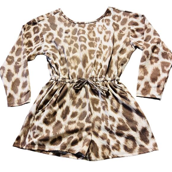 Altar'd State Casual Beige Leopard Longsleeve Romper Medium - Picture 1 of 4